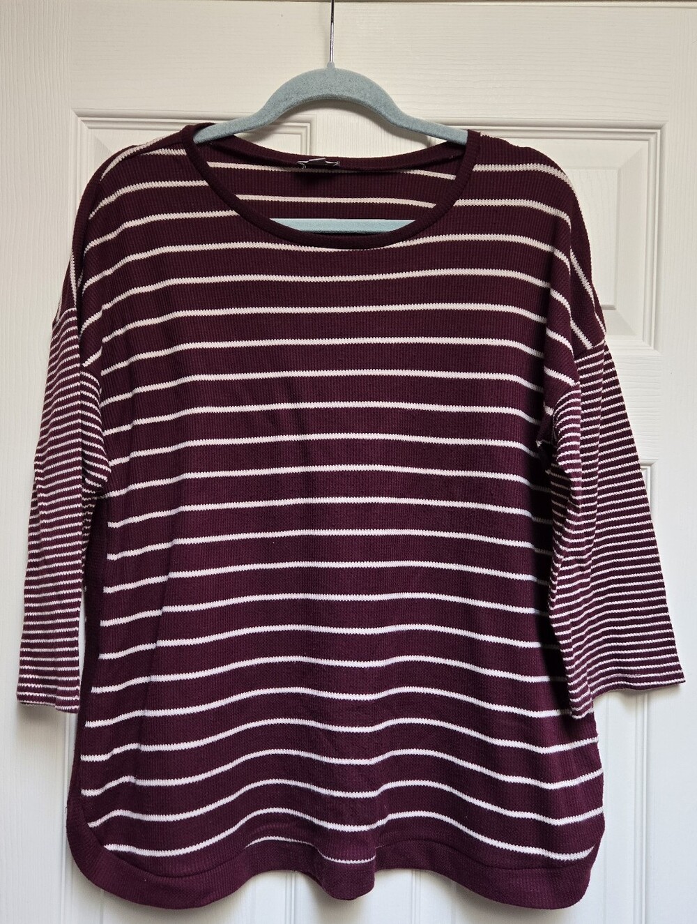 Avenue Purple Striped Waffle Knit Raglan Top Plus Size 18/20